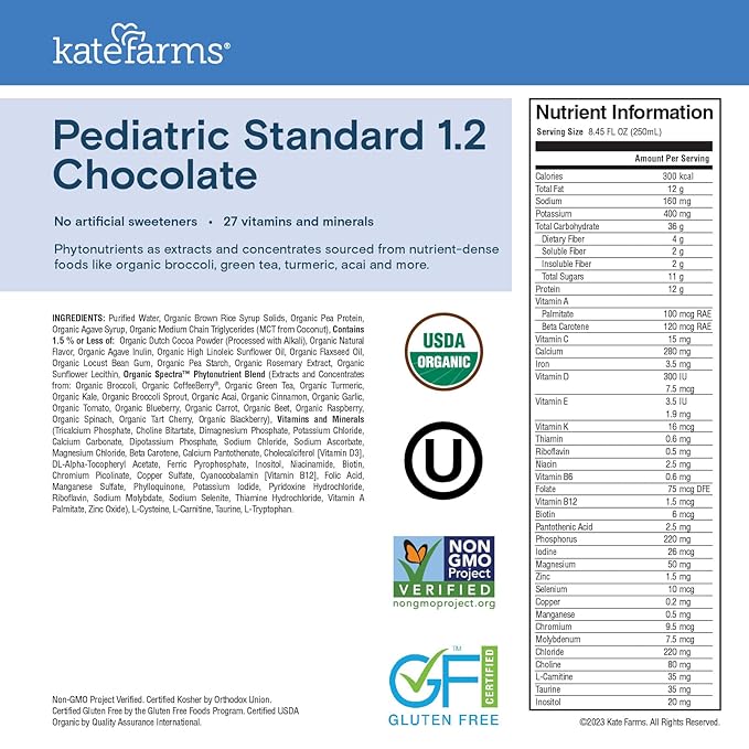 KATE FARMS Organic Pediatric 1.2 High Calorie Chocolate Nutrition Shake - Image 2