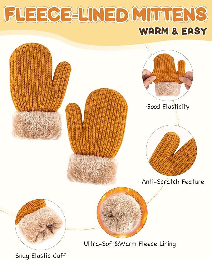Baby Beanie Mittens Scarf Set, Toddler Infant Kids Winter Hat - Image 3