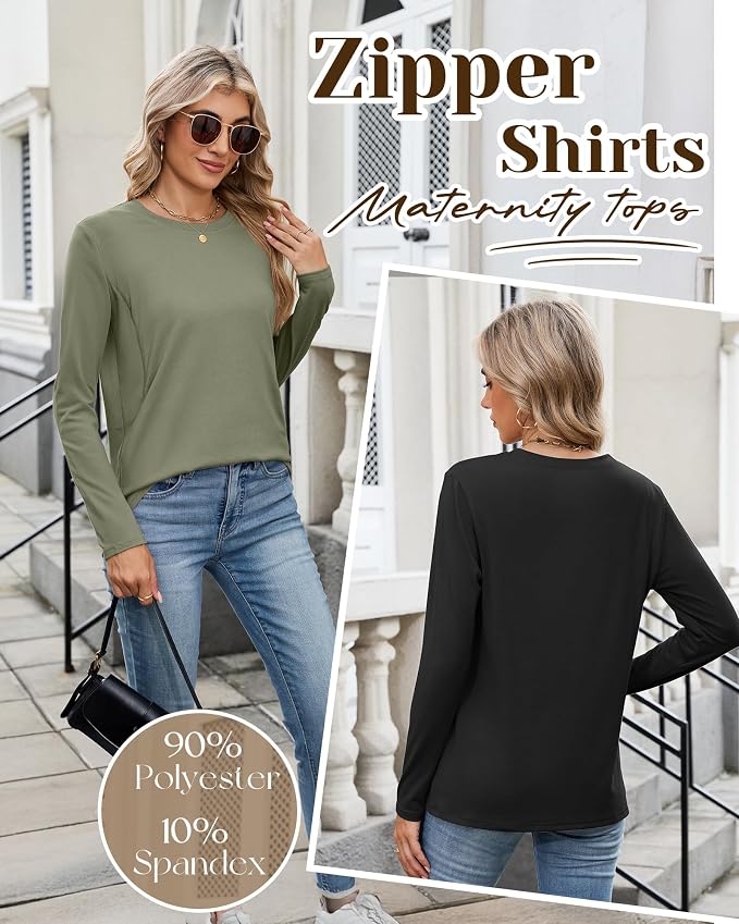 4 Pack Women's Nursing Breastfeeding Tops, Long Sleeve Maternity Shirts Loose - Image 4