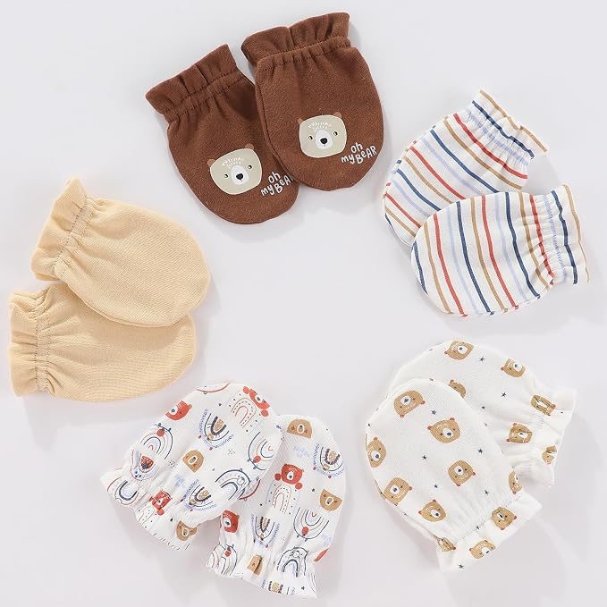 Newborn Baby Boy Girl Caps Mittens Socks Set Cotton Baby Essentials Accessories - Image 5