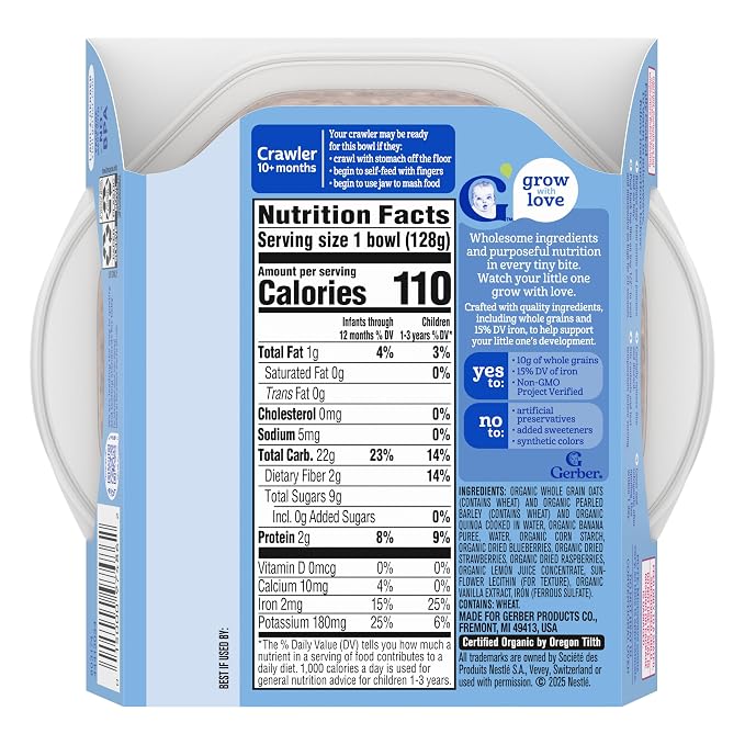 Gerber Stage 3 Baby Food, Organic Morning Bowl, Oats Barley & Quinoa, Baby - Image 3