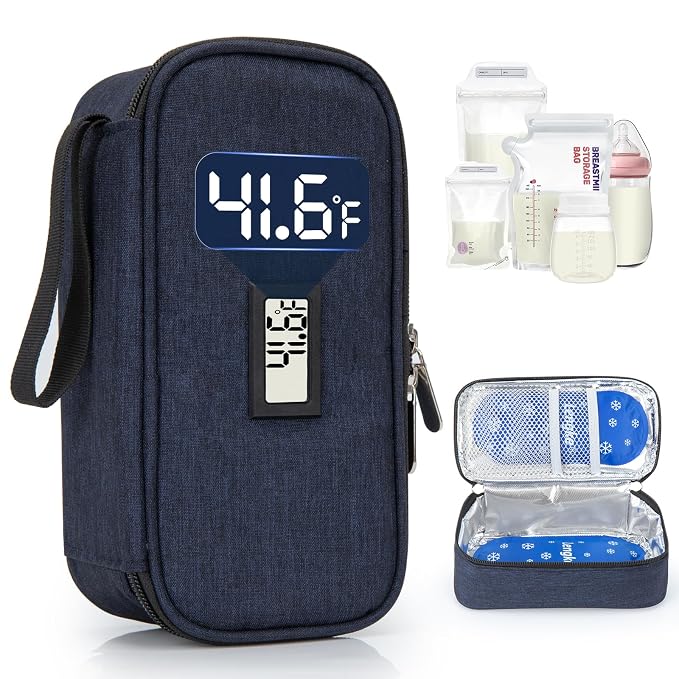 Breast Milk Cooler Travel Bag, Real-Time Temperature Display, Holds 4-6 by WIBOND