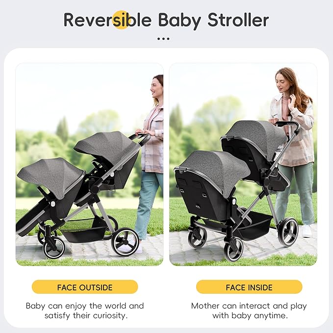 MU Double Stroller, Foldable Twin Tandem Stroller - Image 2
