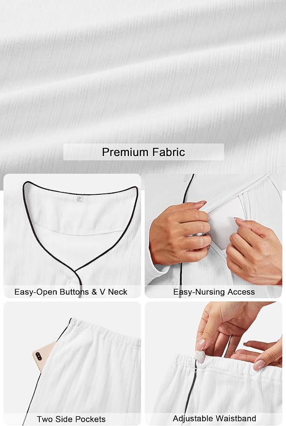 OUGES 100% Cotton Women's Maternity Nursing Pajamas Sets Button Down - Image 6