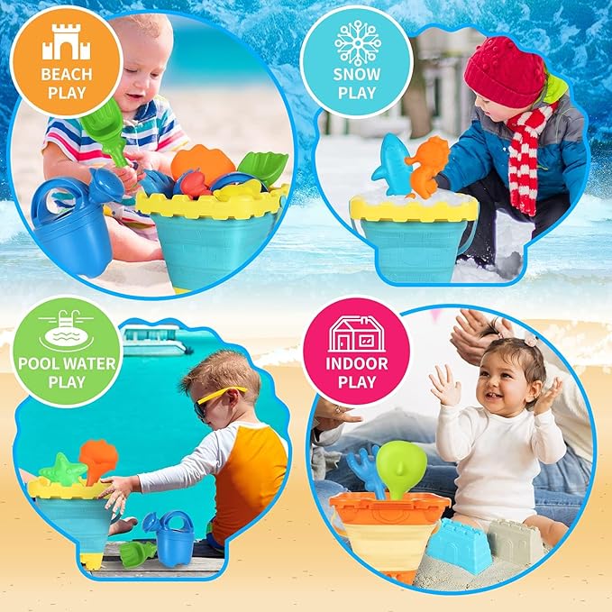 Beach Sand Toys Set, Sand Molds, Rakes and Watering Can, Summer Outdoor Toys - Image 4