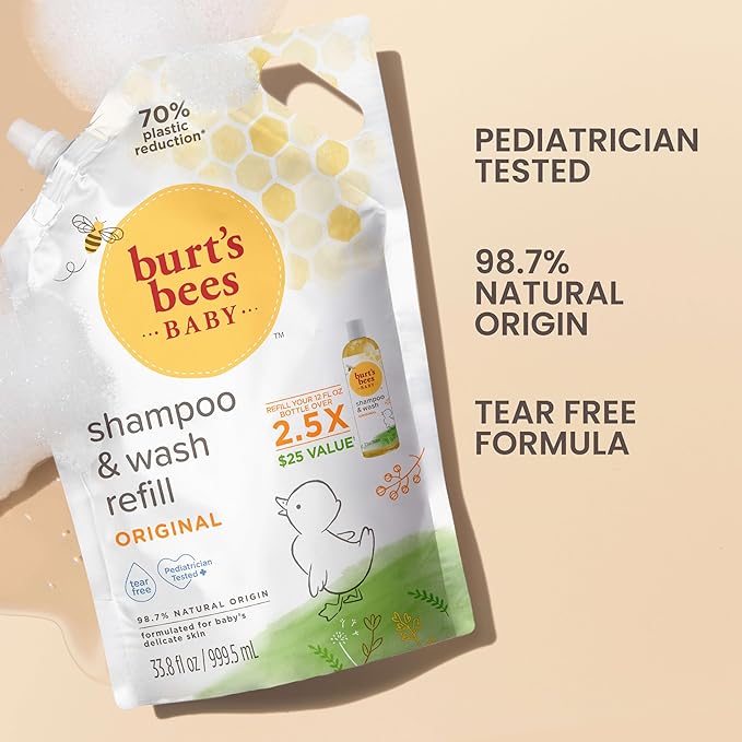 Burts Bees Baby Shampoo and Baby Wash Refill, Plant-Based Formula, - Image 5
