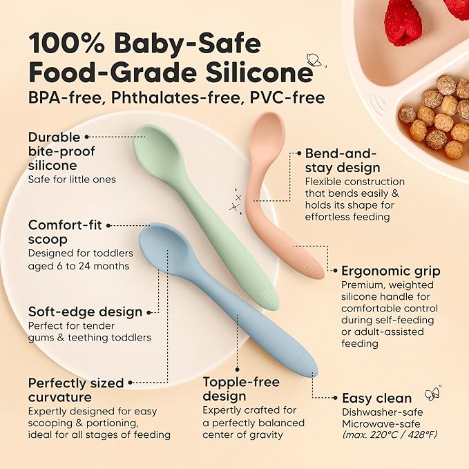 KeaBabies Silicone Baby Spoons, Self Feeding 6-12 months - Image 3