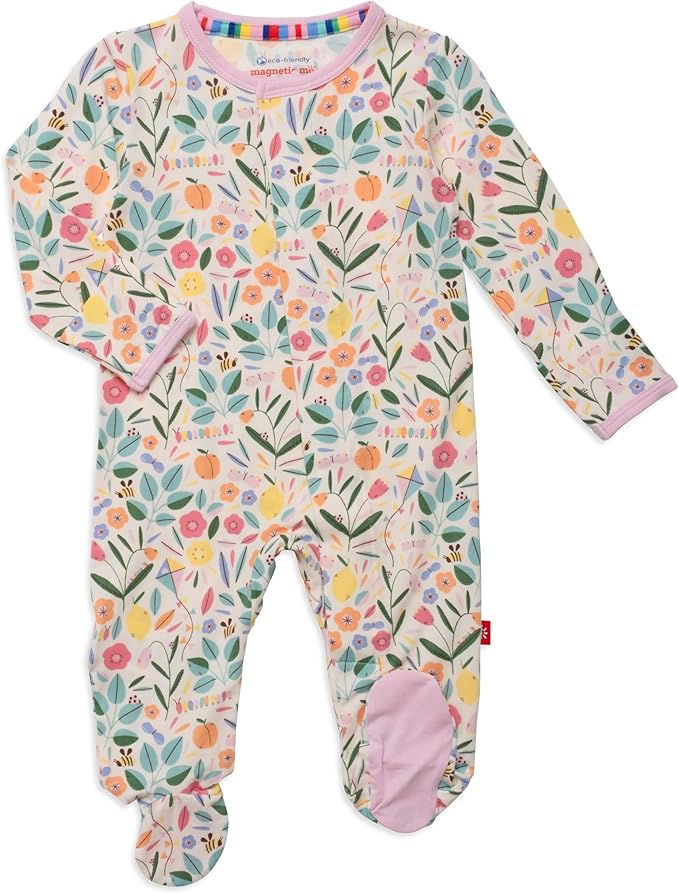 Magnetic Me Girls Modal Magnetic Baby Footie Pajamas | Silky Soft Modal Fabric by magneticme