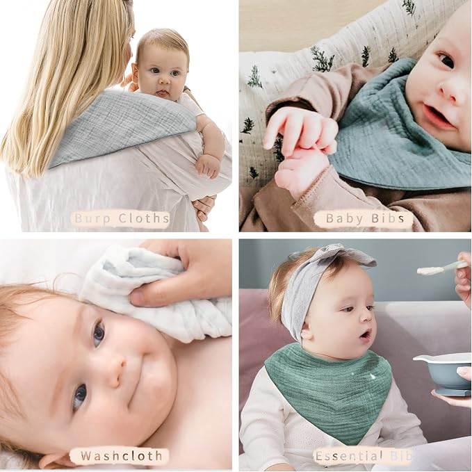 Konssy Muslin Baby Bibs 10 Pack Baby Bandana Drool Bibs 100% Cotton - Image 6