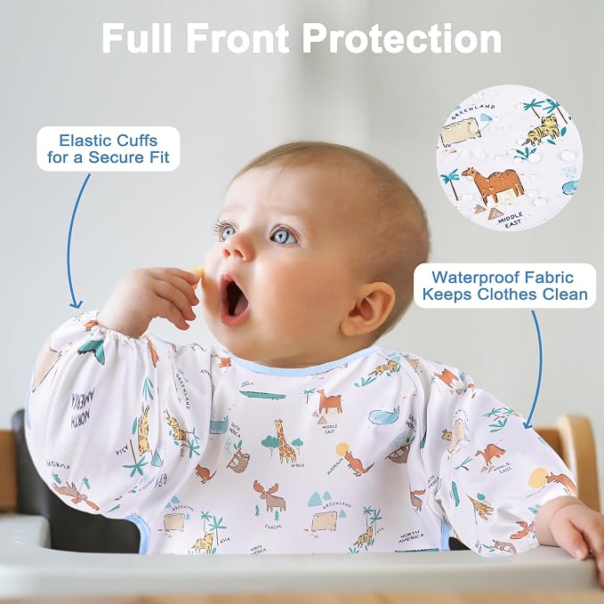 Long Sleeve Baby Bib For Eating Feeding Mess Proof Waterproof Food Smock Bibs - Image 5