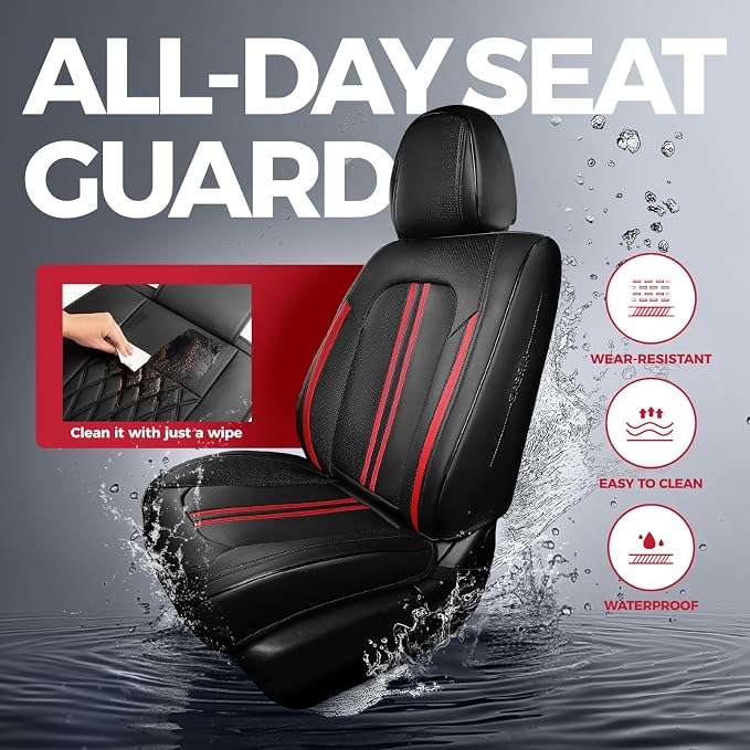 FREESOO Front Seats 2PCS Leather Car Seat Covers, Ultra Breathable Waterproof - Image 3