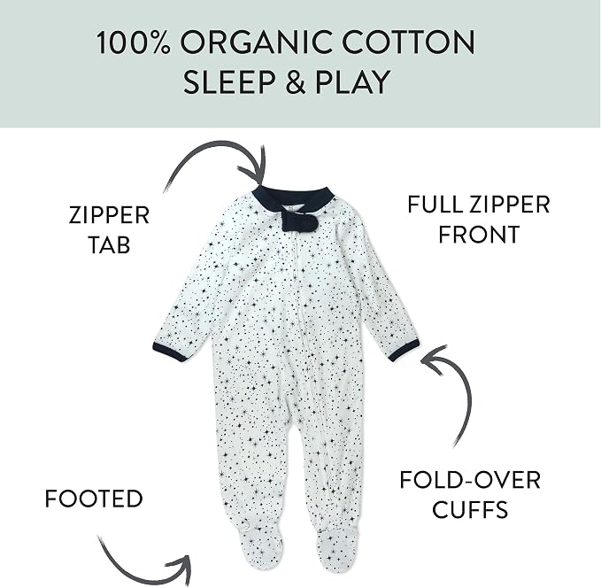 HonestBaby Baby Sleep N' Play One-Piece Zip-Front Footed Organic Cotton Pajama - Image 4
