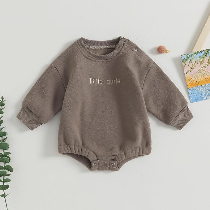 VISGOGO Newborn Infant Baby Boy Girls Oversized Romper Little Dude Sweater - Image 2