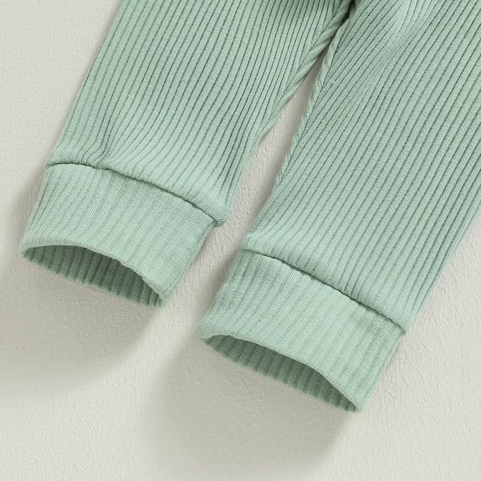 Newborn Baby Boy Girl Clothes Ribbed Knitted Long Sleeve Romper Pants Solid - Image 6