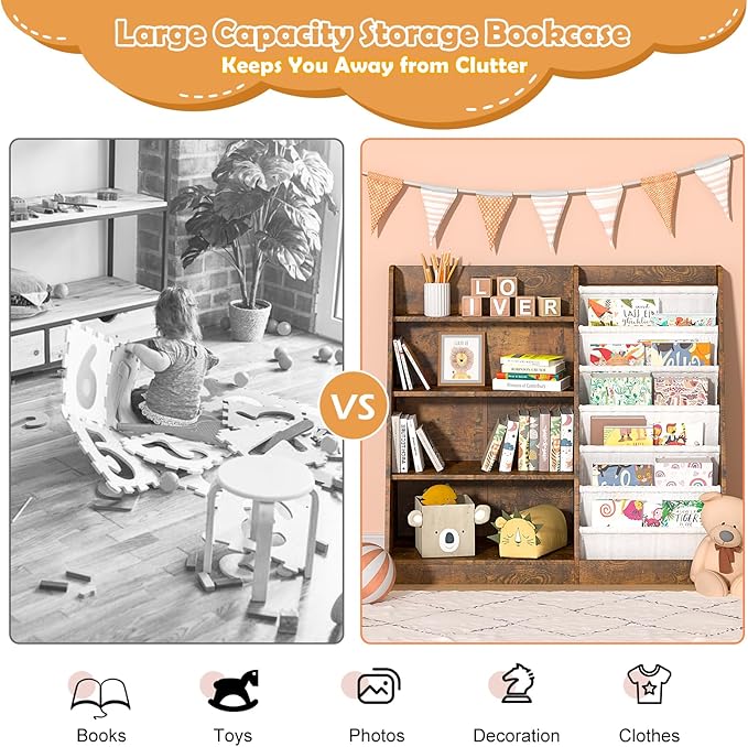 Kids Bookshelf for Bedroom Toddler Child Baby Bookcase 4-Tier for Nursery Book - Image 5
