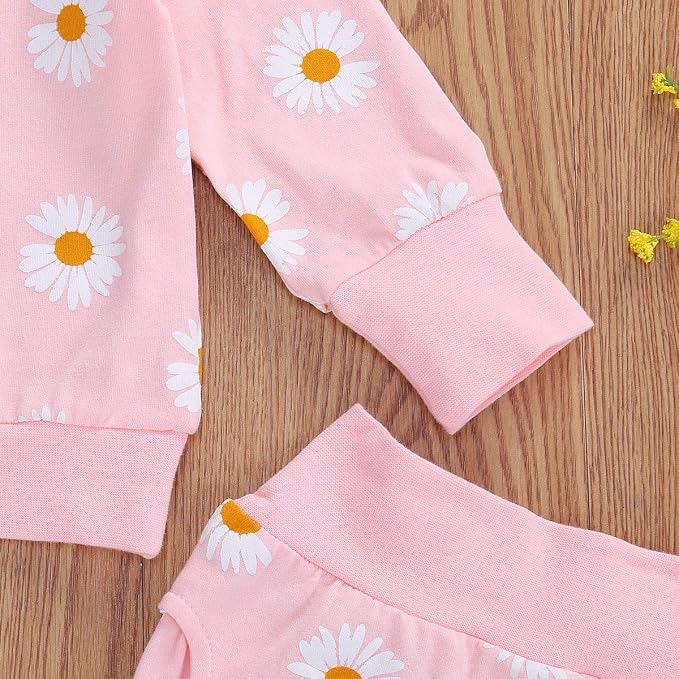 3Pcs Baby Girl Outfits Daisy Sweatshirt + Pants + Headband Infant Fall Winter - Image 3