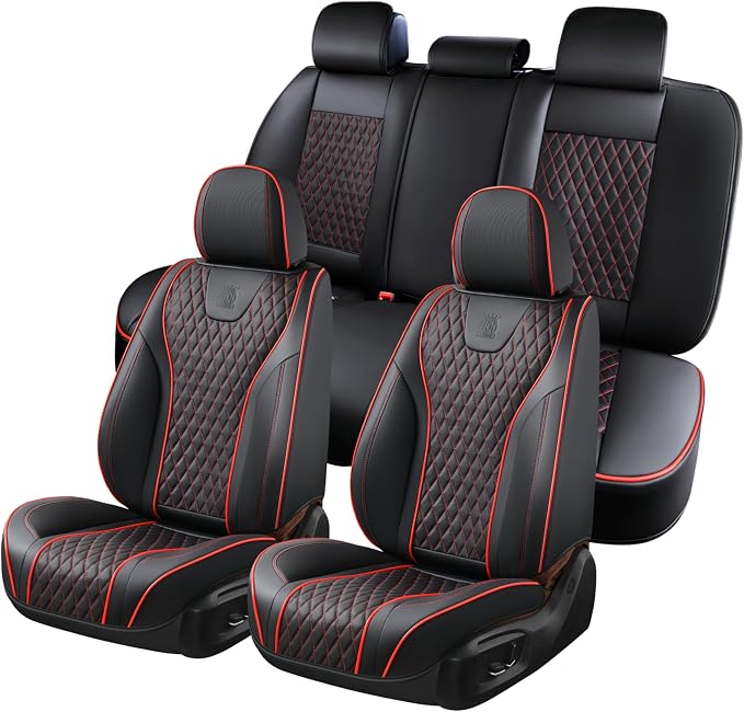 Doogo SeatCovers Full Set, Leather SeatCovers, Waterproof 5 Seats Black and Red by Doogo