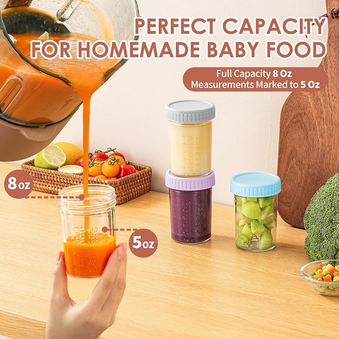 DRKIO 6 Pack Glass Baby Food Storage Containers - 8 Oz Baby Food Jars - Image 3
