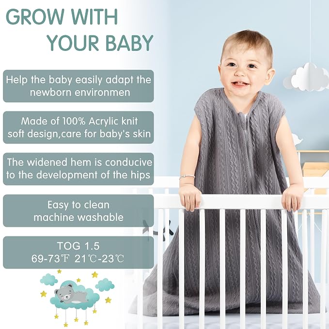 Baby Sleep Sack 0-6 Months, Baby Wearable Blanket 100% Acrylic knit 2-Way - Image 6