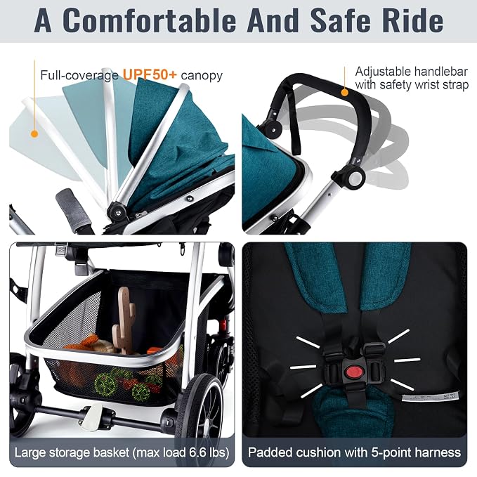 Baby Stroller, 2-in-1 Reversible Toddler Seat - Image 6