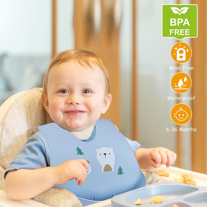 2 Pack Silicone Baby Bibs Adjustable Fit Waterproof Bib - Image 7