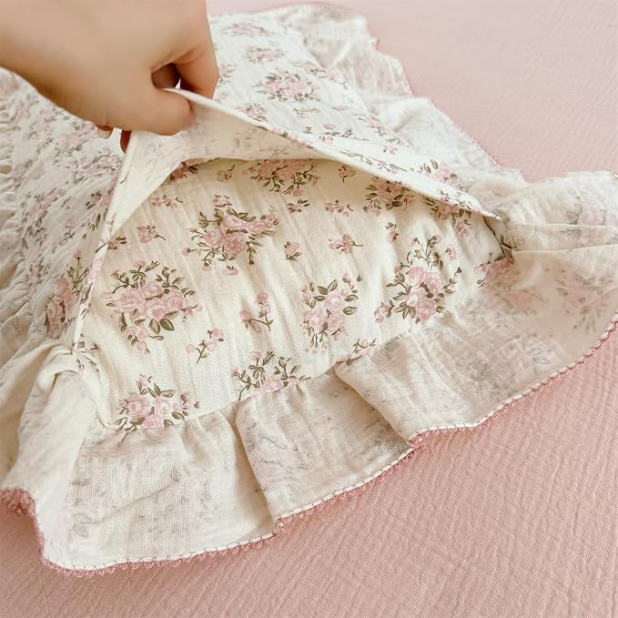AOJIM Pink Floral Kids Toddler Pillowcase 1 Piece Super Soft Muslin Cotton - Image 4