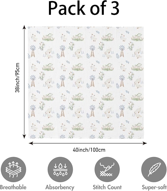 Muslin Swaddle Blankets for Newborn, 3 Pack Breathable Soft Receiving Blanket - Image 5