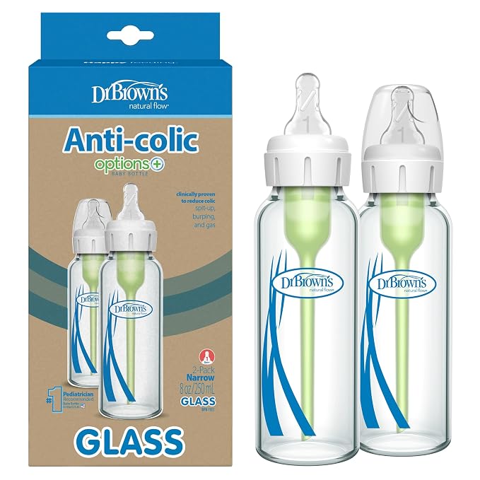 Dr. Brown's Natural Flow Anti-Colic Options+ Narrow Glass Baby Bottle 8 oz/250 by DrBrowns