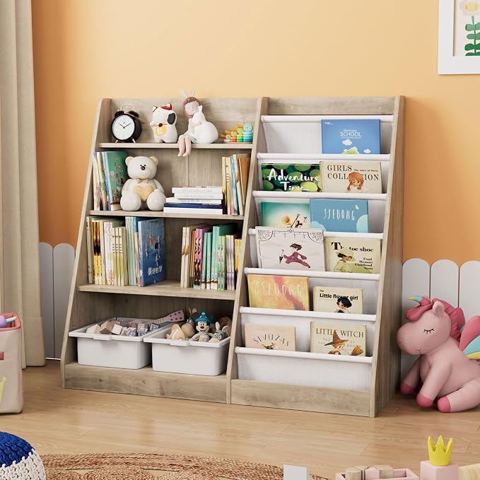 Kids Bookshelf Wood Toy Storage Organizer Cabinet Children Bookcase Toddler - Image 2