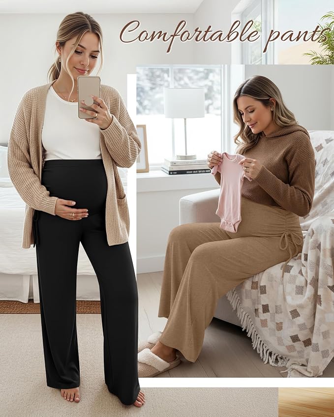 Neer 3 Pack Women's Maternity Pants Over The Belly Loose Pregnancy Pants - Image 3