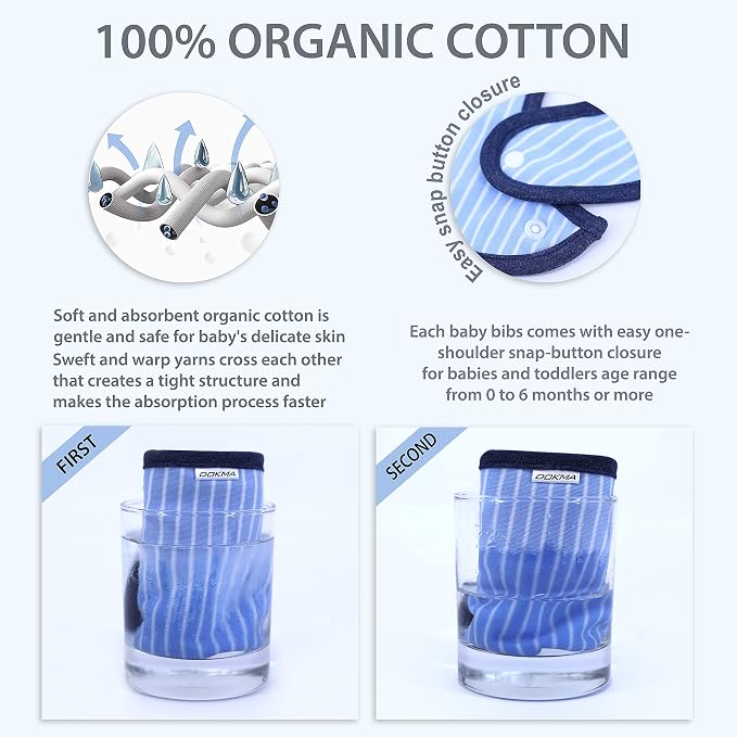 DOKMA Set 8 Organic Cotton Baby Drool Bibs - Image 2
