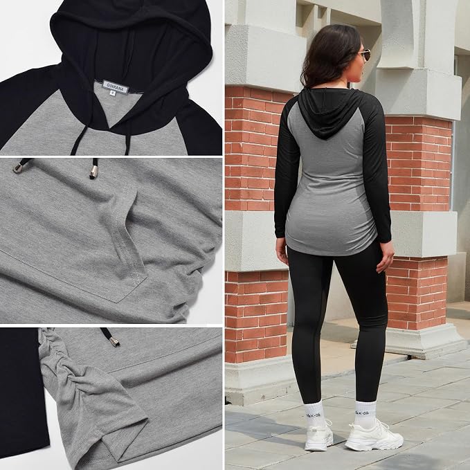 GINKANA Maternity Hoodie Long Sleeves Shirts Casual Maternity Top Pregnancy - Image 7
