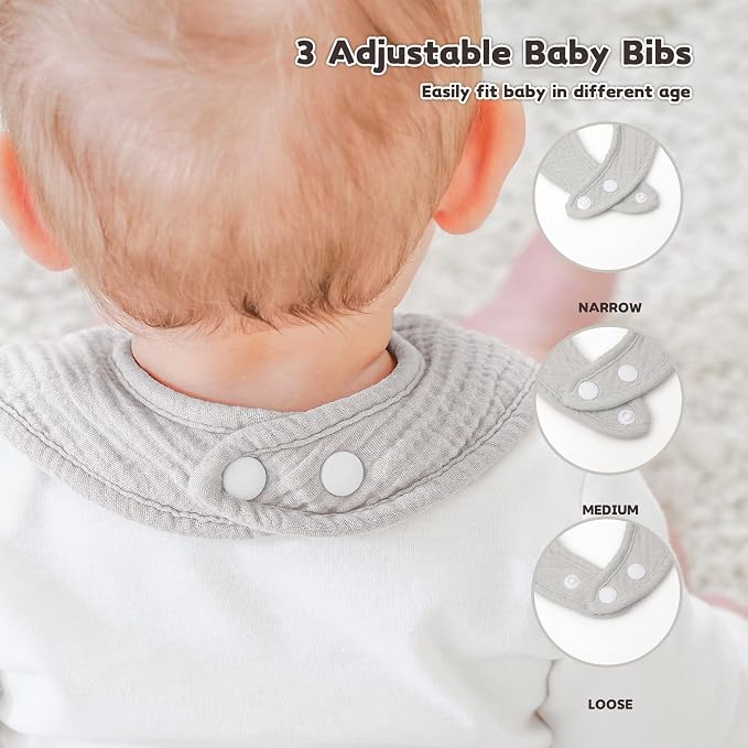 Susurration Muslin Baby Bibs 8 Pack Bandana Drool Bibs, Soft Square Adjustable - Image 6