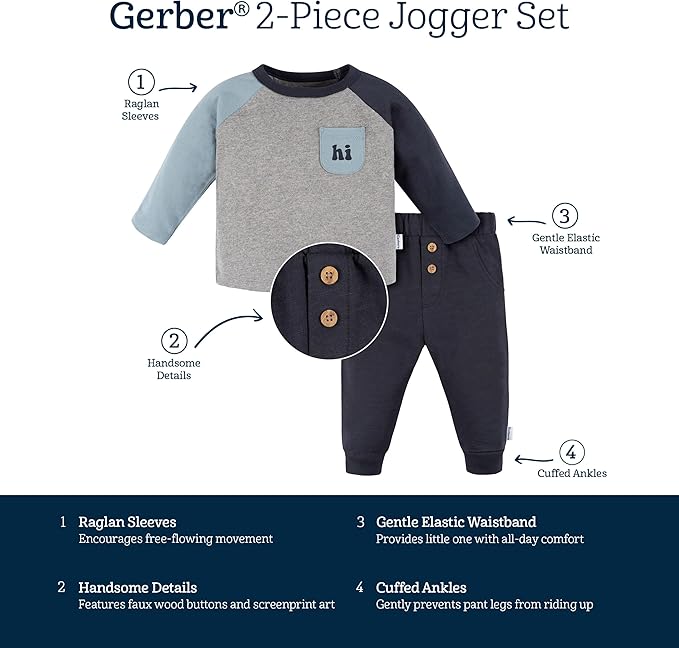 Gerber baby-boys Baby Boys' Jogger Set - Image 4