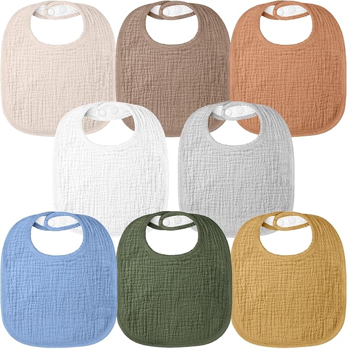 Bearmoss Muslin Baby Drooling Bibs 8 Pack, 100% Cotton Square Adjustable by Bearmoss