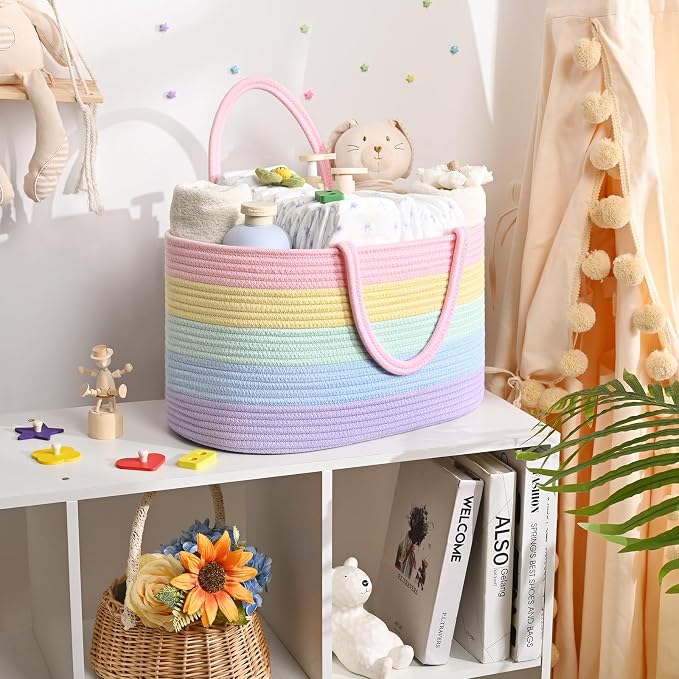 Baby Diaper Caddy Organizer, Cotton Rope Diaper Basket, Baby Basket - Image 2