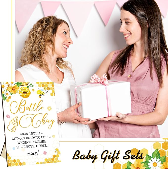 TrelaCo Cool Baby Shower Games Wooden Bottle Chug Sign Bee Theme Gift Sets and - Image 5
