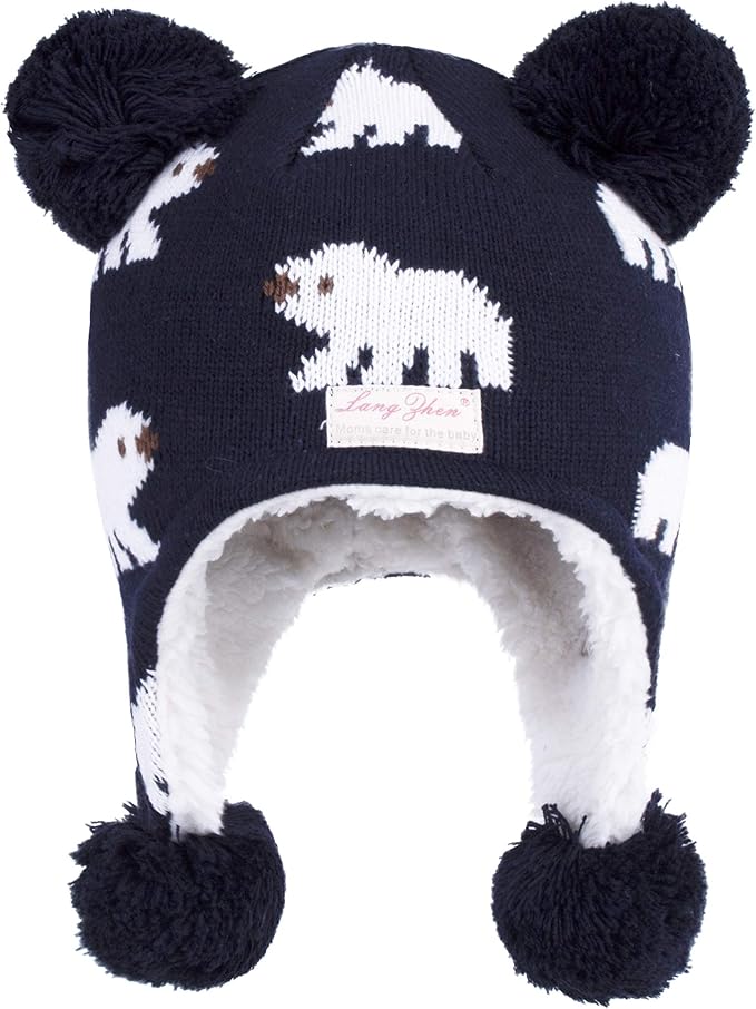LANGZHEN Toddler Kids Infant Winter Hat, Earflap Knit Warm Cap Fleece Lined by LANGZHEN
