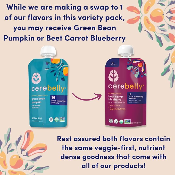 Cerebelly Organic Baby Food Pouches, Hearty Veggie Purees, 16 Nutrients - Image 3