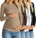 Huukeay 4 Pack Women's Maternity Shirts, Long Sleeve Cotton Ribbed Pregnancy by Huukeay