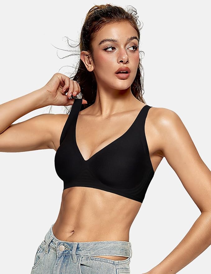 OEAK Womens Deep V Bras Wireless Comfortable Bra Supportive No Underwire Bras - Image 5