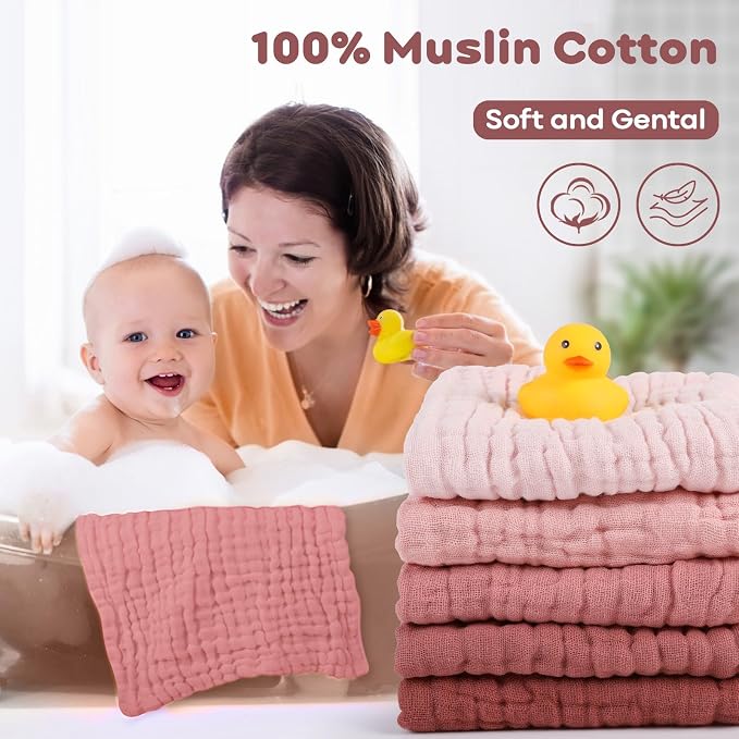 Yoofoss Muslin Baby Washcloths 100% Organic Cotton Face Towels 6 Pack Wash - Image 3
