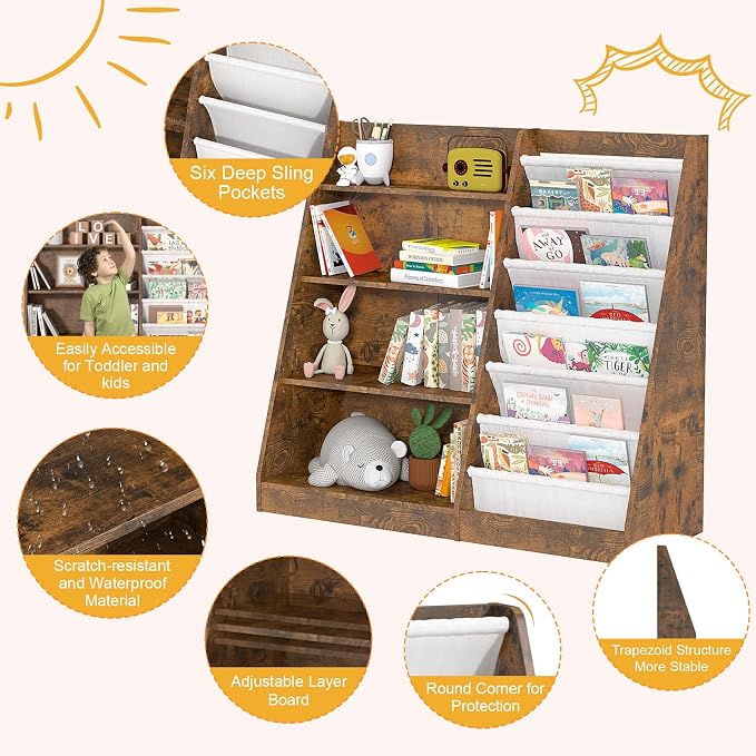 Kids Bookshelf for Bedroom Toddler Child Baby Bookcase 4-Tier for Nursery Book - Image 8