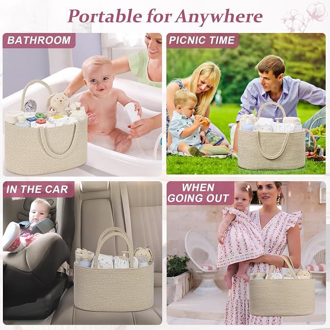 Baby Diaper Caddy Organizer, Cotton Rope Diaper Basket, Baby Basket - Image 4