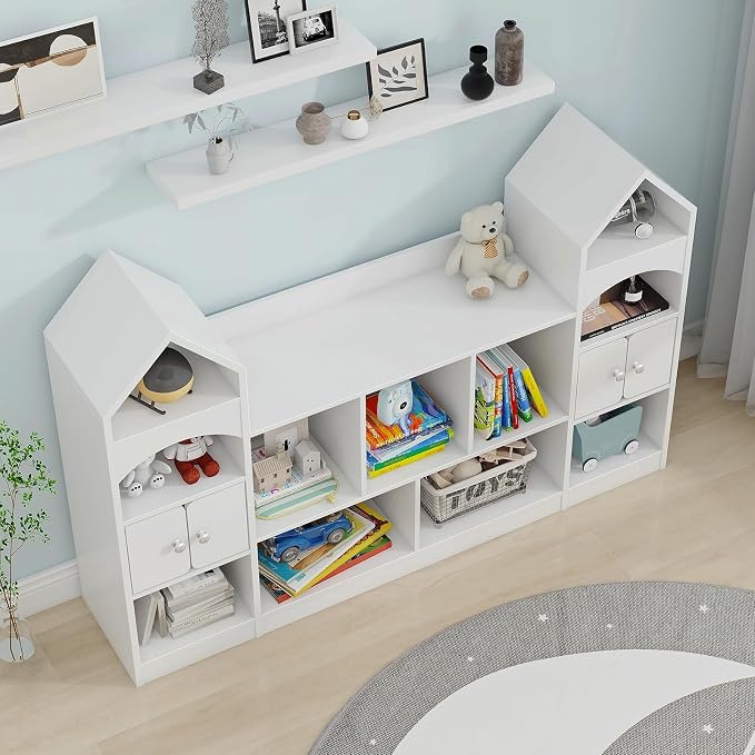 Vabches Kids Bookcase and Toy Storage Cabinet, Children Bookshelf, Castle Shape - Image 6
