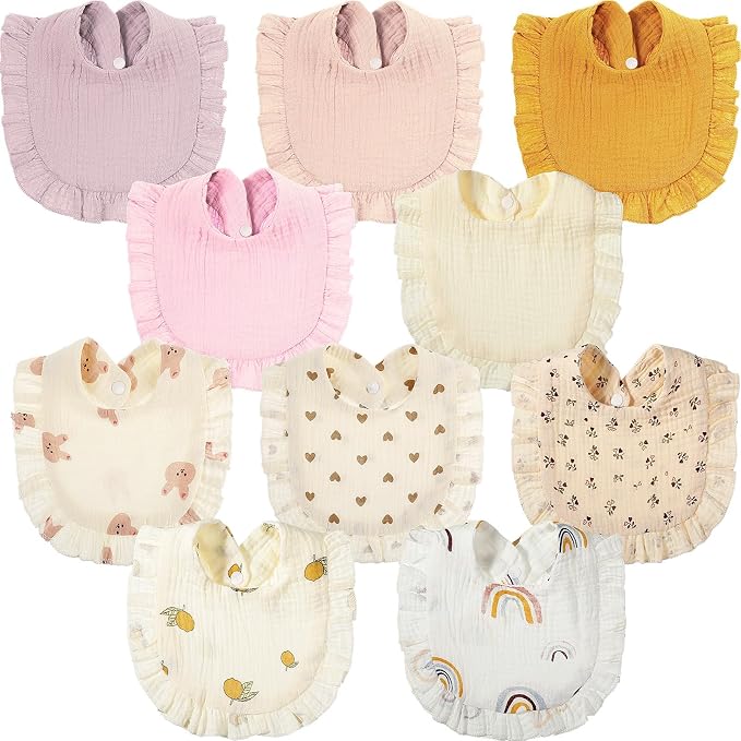 Mepase 10 Pcs Large Muslin Baby Girl Bibs Drool Teething Bibs Lap Shoulder by Mepase