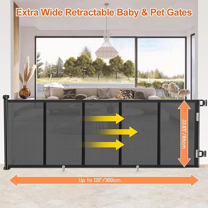 Upgrade 120 inch Retractable Baby Gates, EZIGO Extra Wide Baby Gate - Image 2
