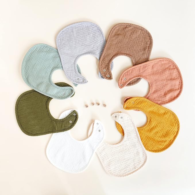 Konssy Muslin Baby Bibs 8 Pack Baby Bandana Drool Bibs Cotton - Image 6