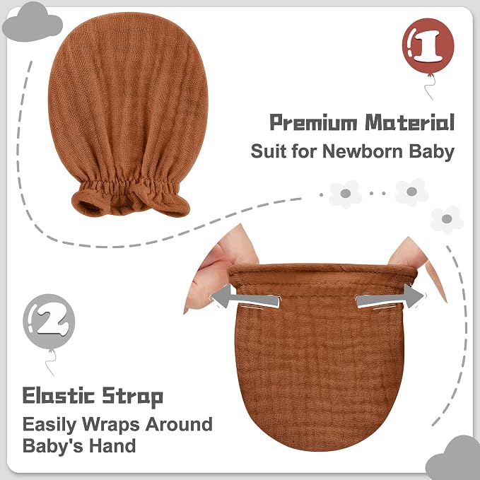 Pro Goleem Muslin Baby Mittens for Newborn, 100% Cotton No Scratch Soft - Image 3