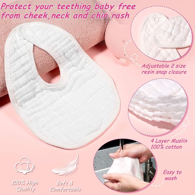 Tatuo 10 Pcs White Muslin Baby Bibs - Image 3